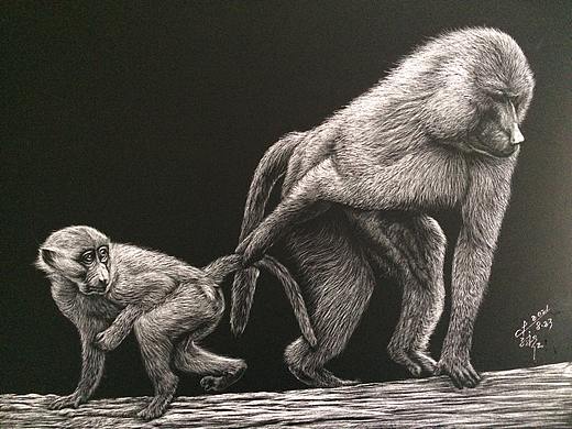 李子哥刮画作品《回家吃饭》