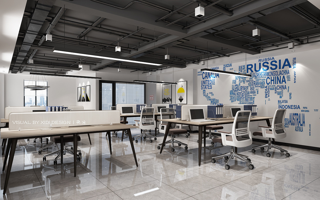 工装丨写字楼办公室开放式裸顶装修