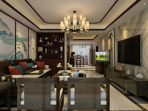 泰安万泰装饰|泰安大展鸿府123平新中式装修效果图案例
