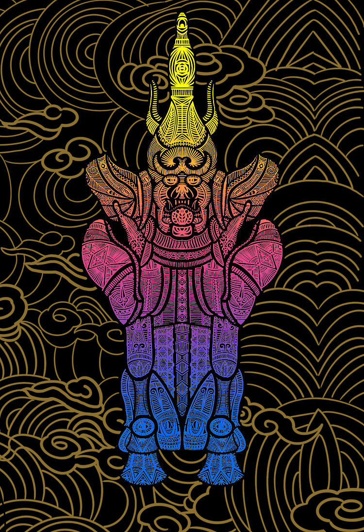 线描装饰画——镇墓兽