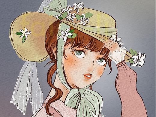 复古女孩子PS插画练习，这次用了手绘板（线稿上色）！