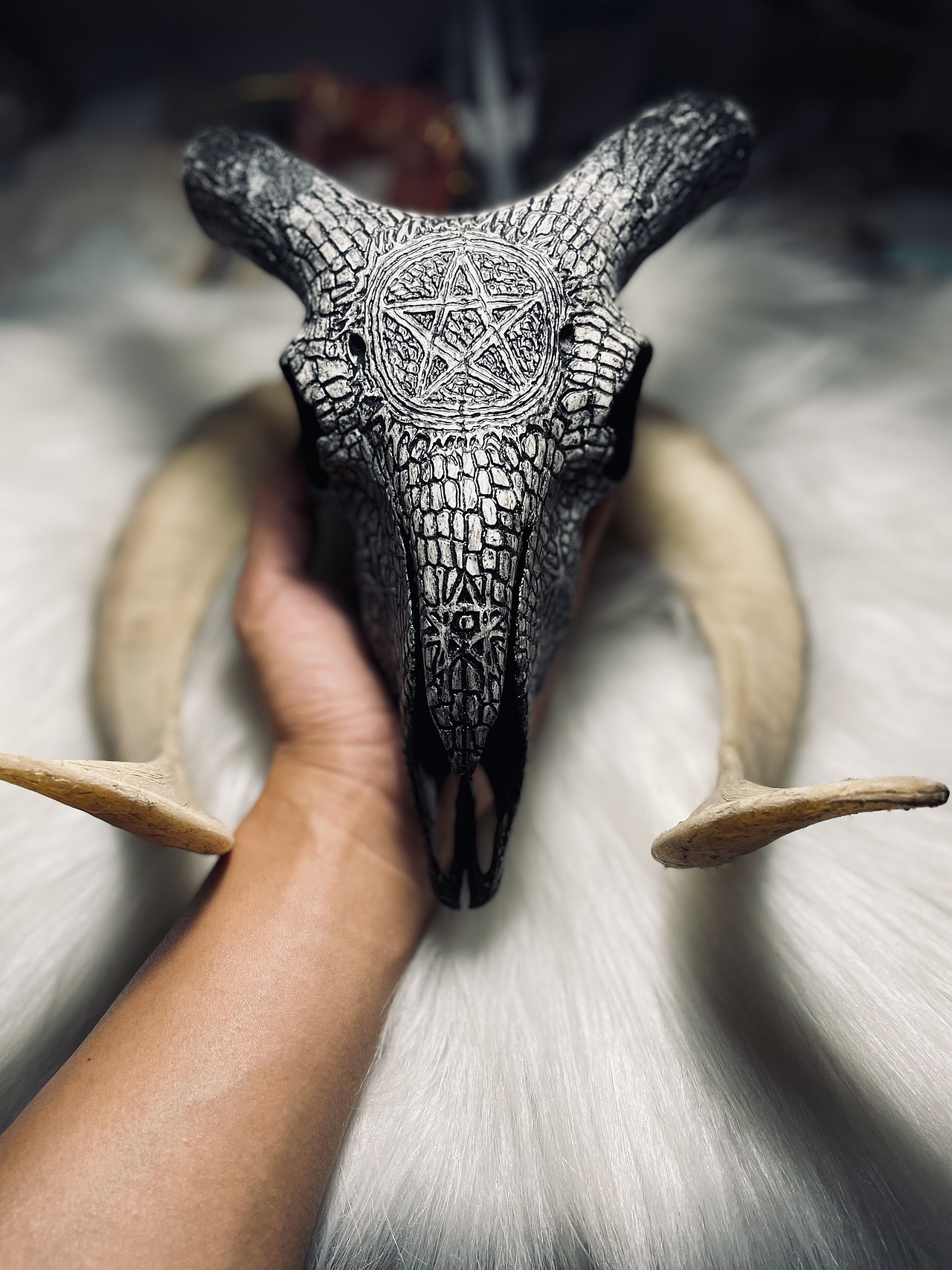 羊头骨雕工艺摆件