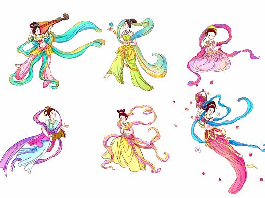 敦煌飛天仕女圖（個人主頁-ZNTE2OTAwODQ=） - 商業(yè)插畫 - 站酷設計師媛媛嬸兒驥原創(chuàng)素材 - 站酷ZCOOL