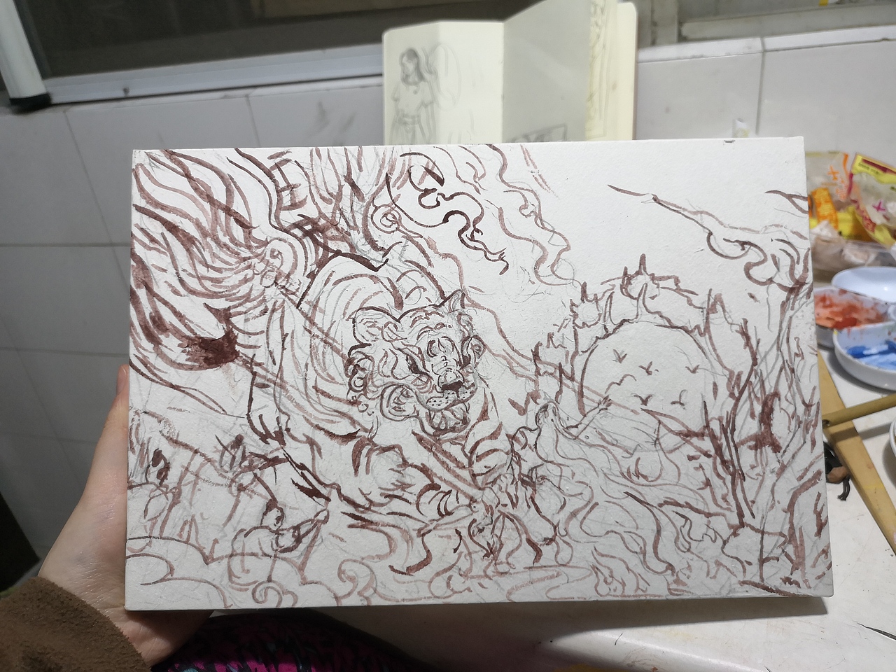 《虎食女魃》——岩彩创作/过程记录（图ZMjEyNjgzNzg0） - 创作习作 - 站酷设计师牛草oxgrass原创素材 - 站酷ZCOOL