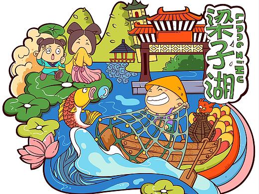 湖北鄂州旅游特色原创插画