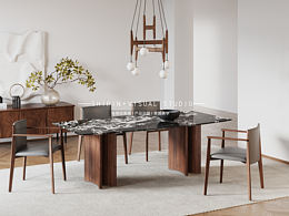 3组电商实木餐桌效果图表现