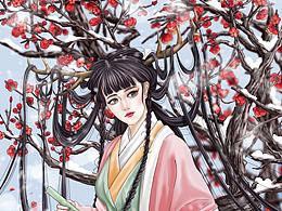 古风插画，张小白插画风格
