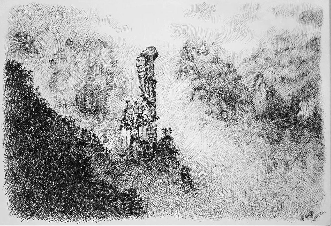 钢笔画风景《山系列》