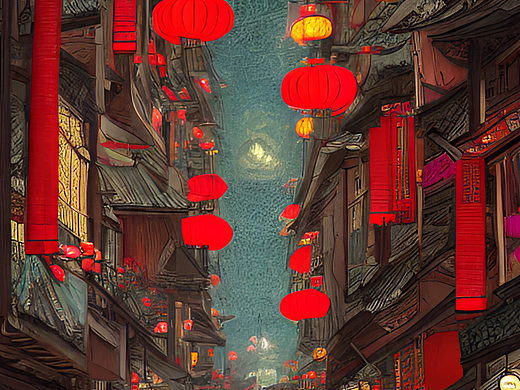 #站酷梦笔#中国古代集市，春节夜晚，详细细节