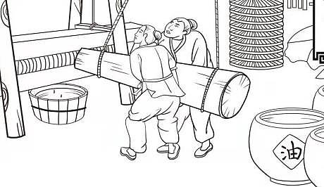 古法榨油工艺流程手绘插画