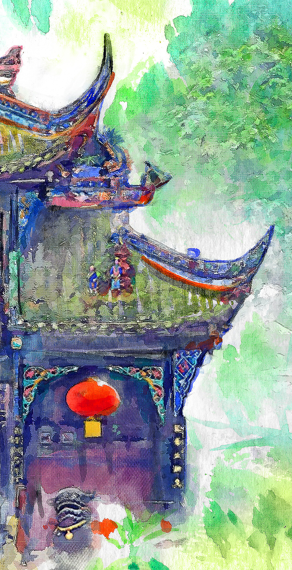 青城山 水彩风景 01