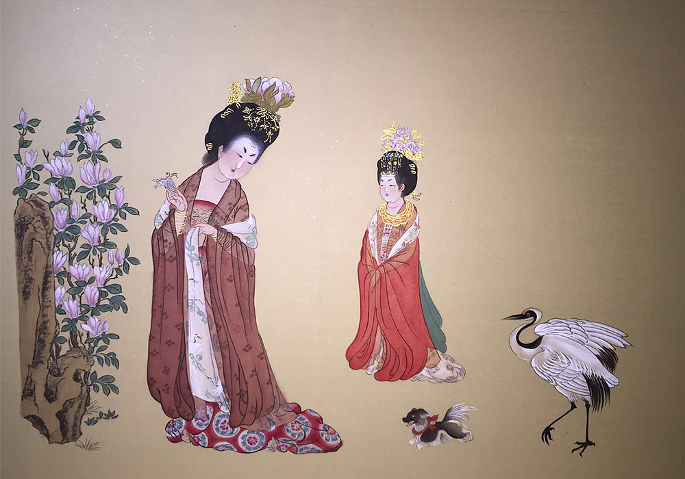 工笔手绘簪花仕女图