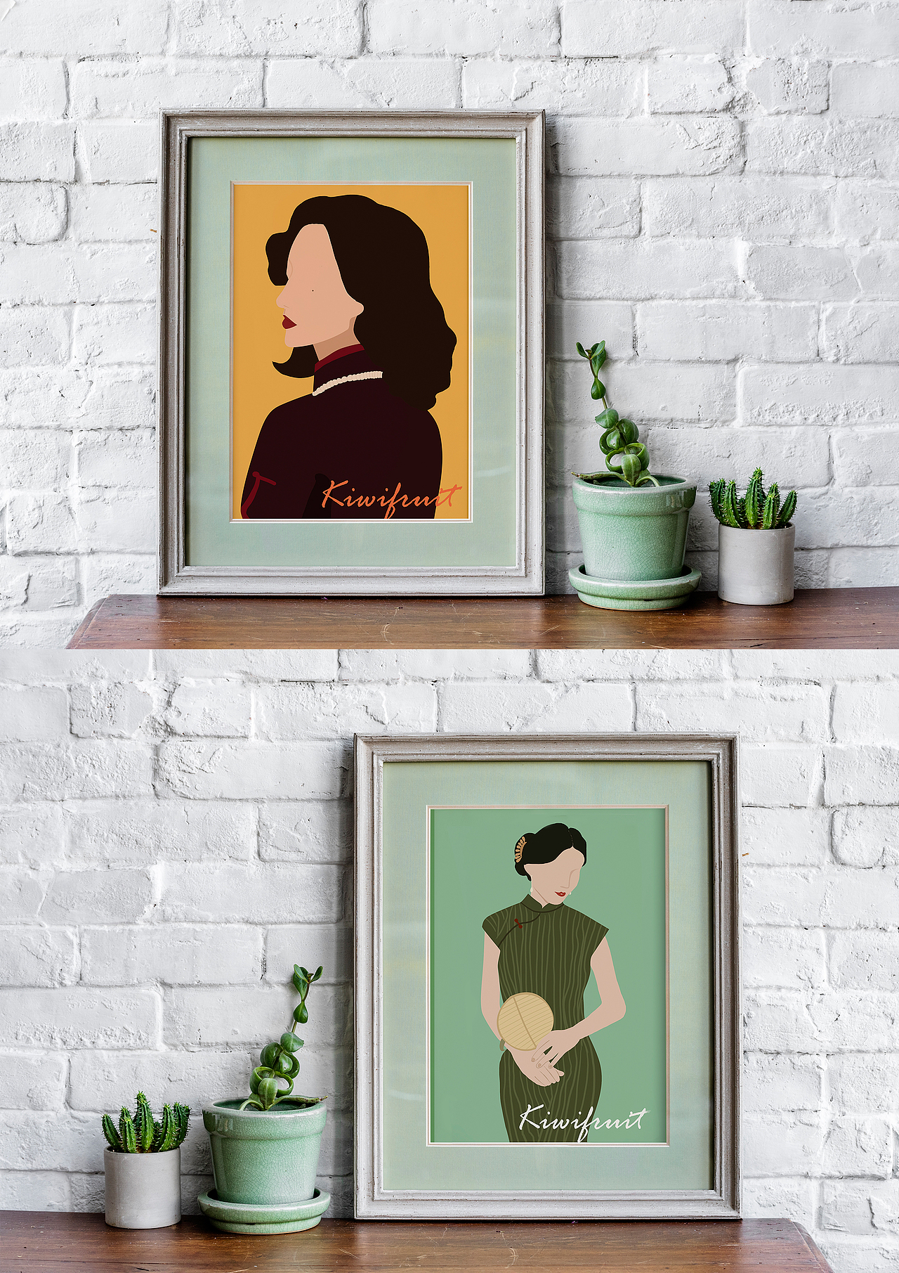 扁平风装饰画复古夜上海旗袍画报女郎插画