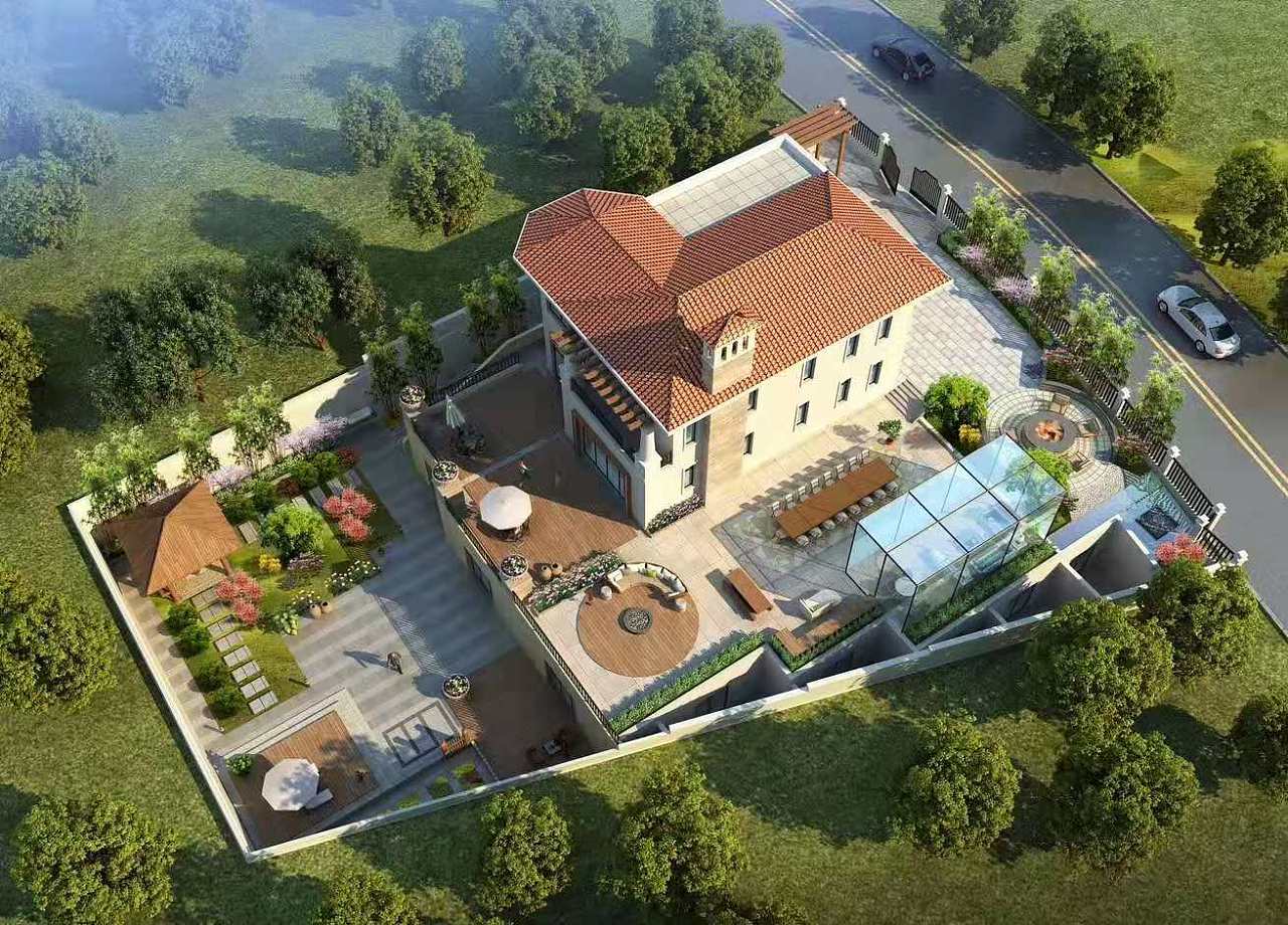 室外建筑鸟瞰别墅厂房透视图案例