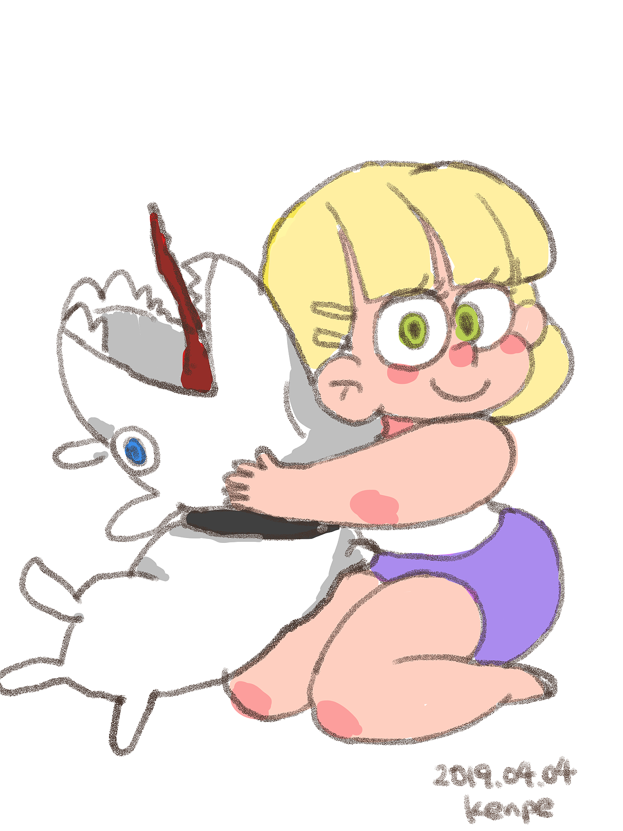 狗种是随意画的,我不知道这种狗可不可以这样子抱!