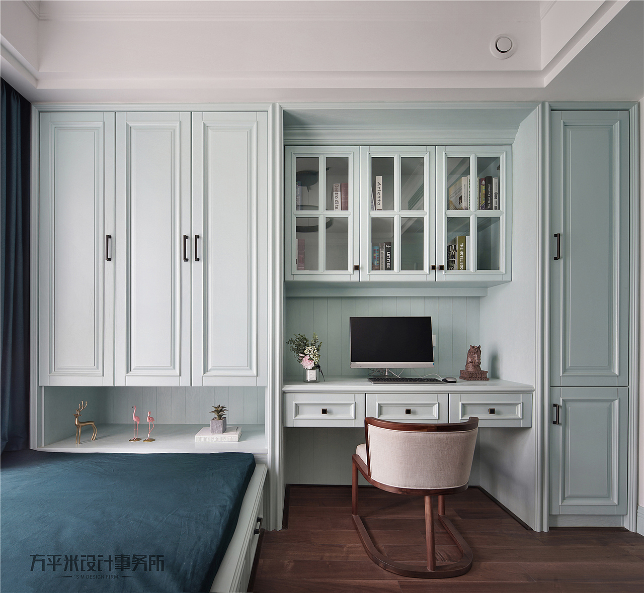 倾慕-实景-淡淡薄荷绿现代美式轻奢平层-方平米设计