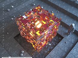 c4d科幻宇航員探索魔方立體