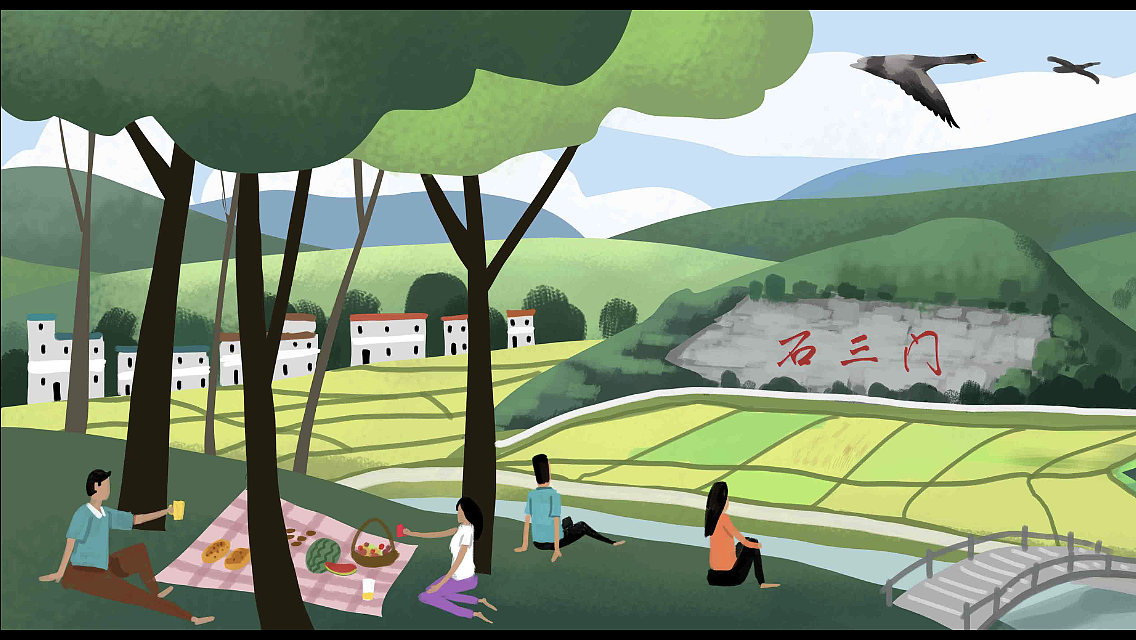 美丽乡村生态农业公园原创插画