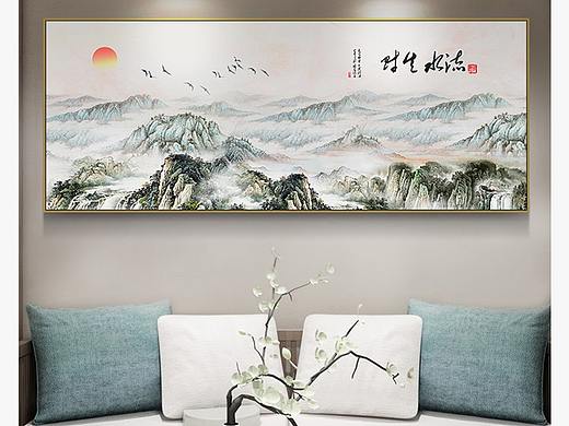 新中式装饰画详情山水客厅高山流水旭日东升