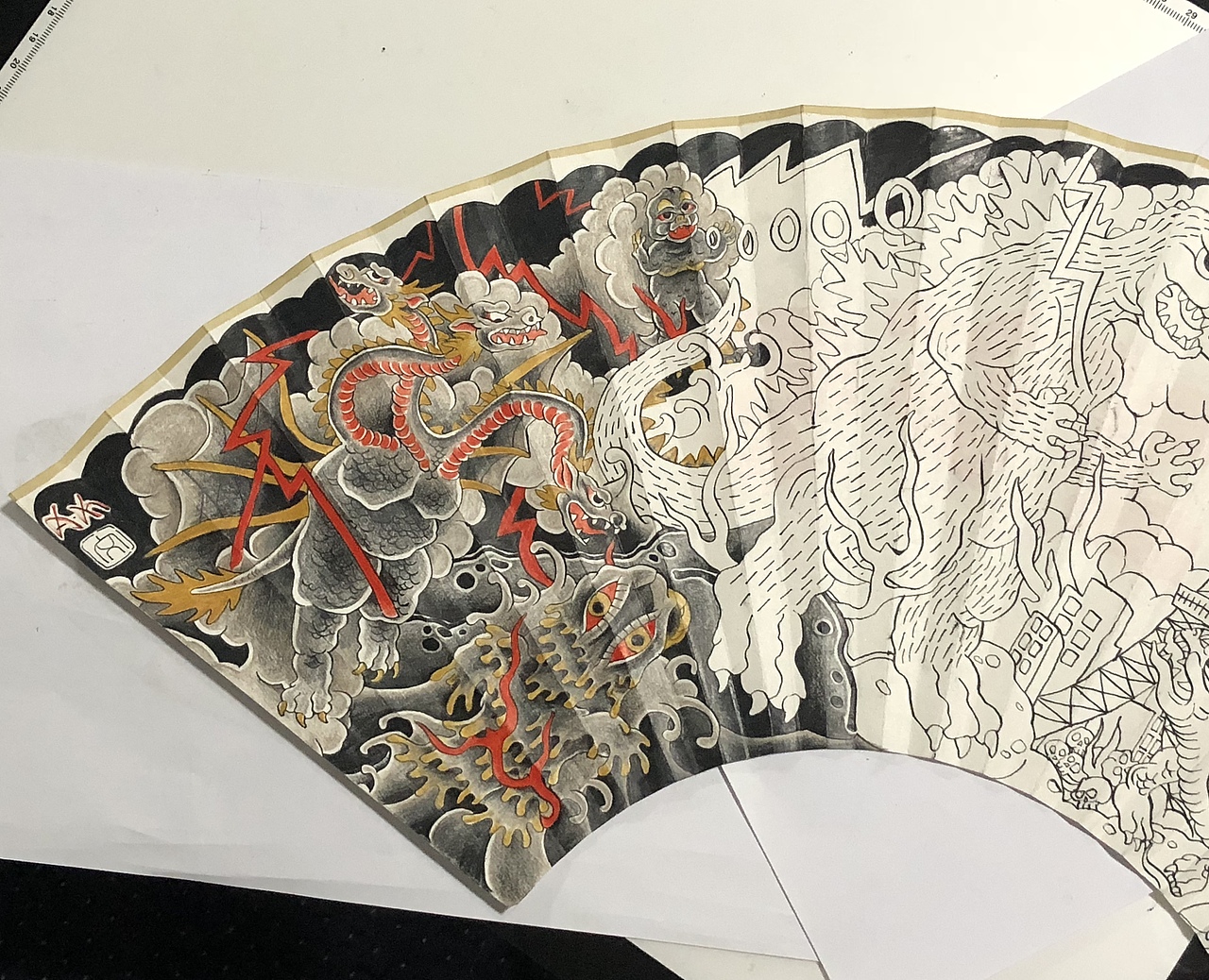 浮世绘哥斯拉扇面