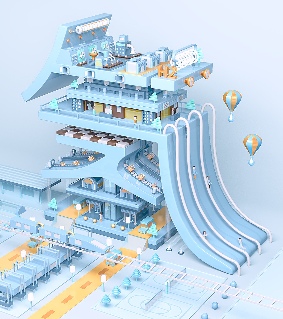 三维设计 | “氢”字娱乐空间（图ZODI4MDc0NjQ=） - 场景 - 站酷设计师酷九设计原创素材 - 站酷ZCOOL