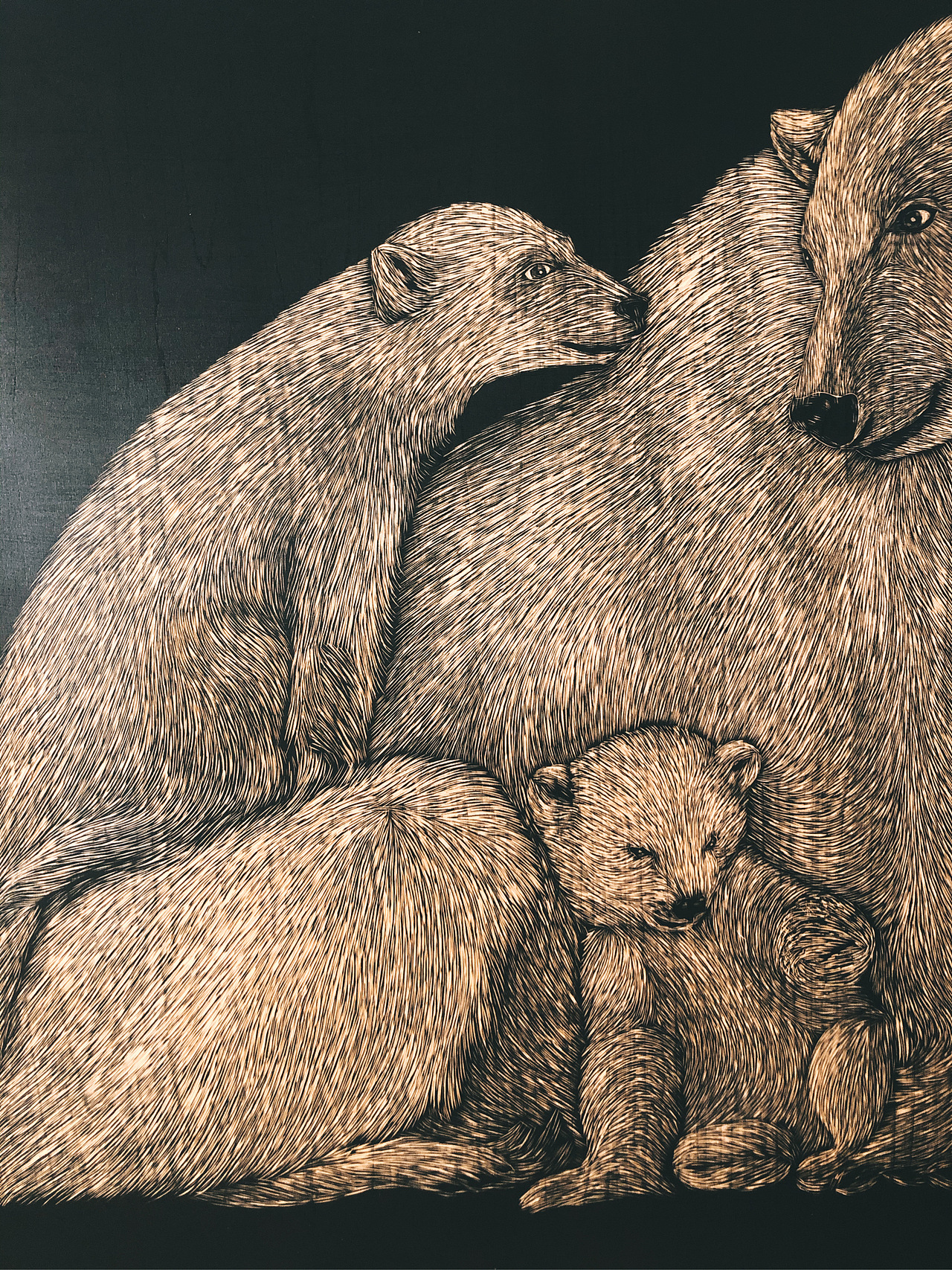 原创手工雕刻黑白木刻版画【北极熊】