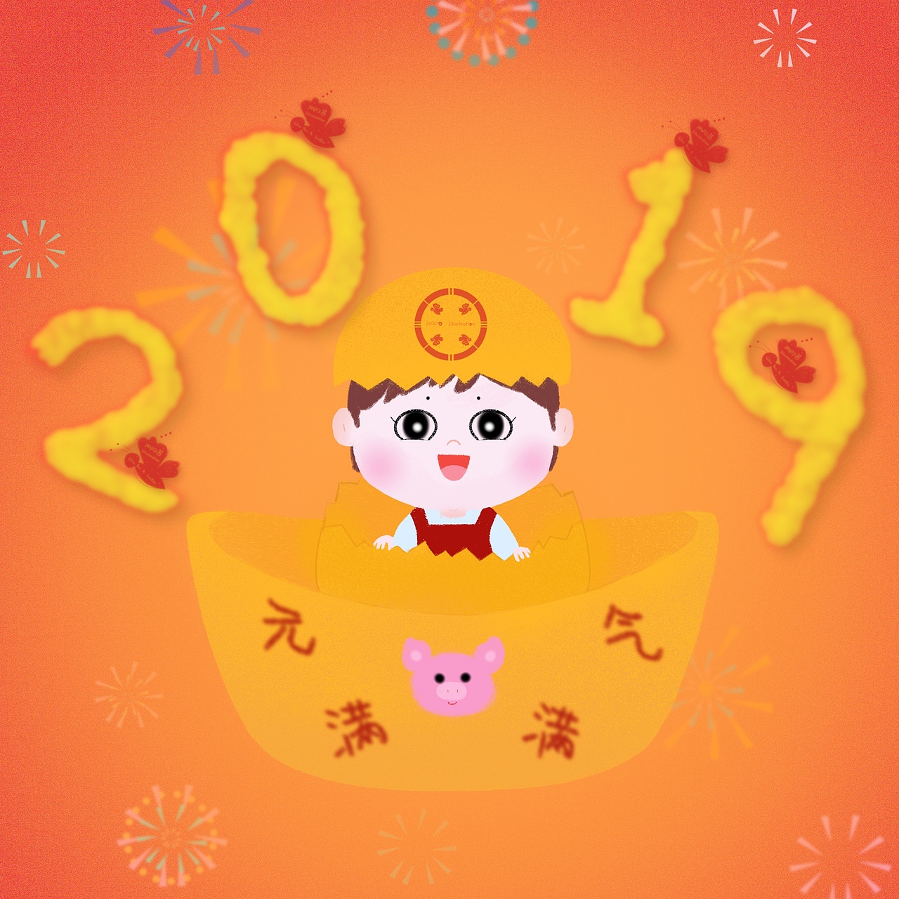 新年贺图（图ZMTQyNzEwMDQ0） - 儿童插画 - 站酷设计师YA妞YA仔小YAYA原创素材 - 站酷ZCOOL
