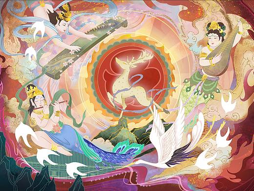 敦煌插画-伎乐飞天