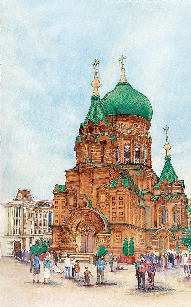 121原创作品插画商业插画哈尔滨手绘布达拉宫108城市风光/建筑/室内