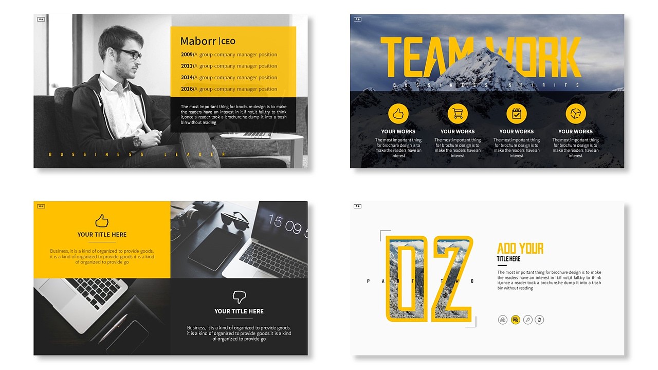 【经典黄黑配色】高级画册版式商务幻灯片模板（图ZNzc0MzY0Mjg=） - PPT/Keynote - 站酷设计师志乾啊原创素材 - 站酷ZCOOL
