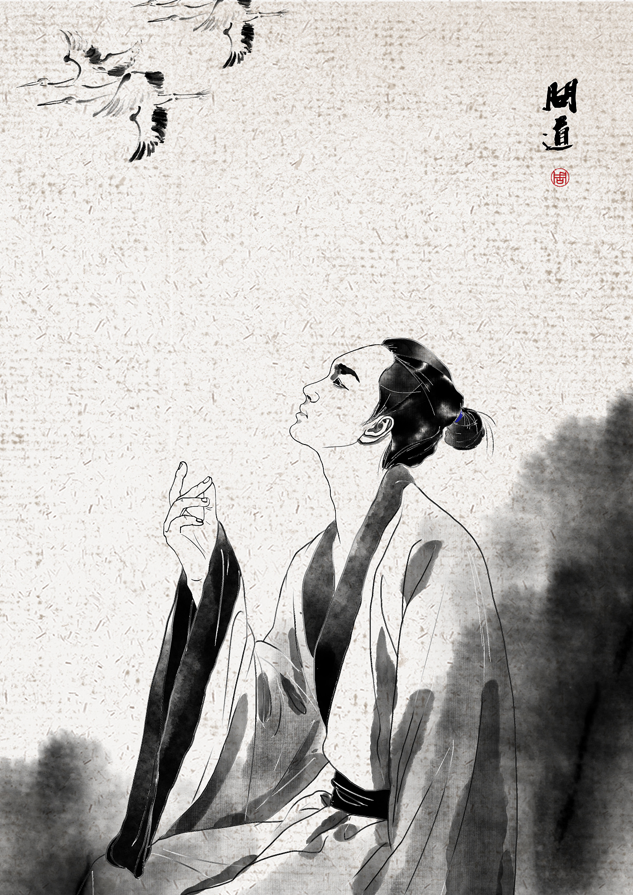 2019年水墨风格神话人物插画习作