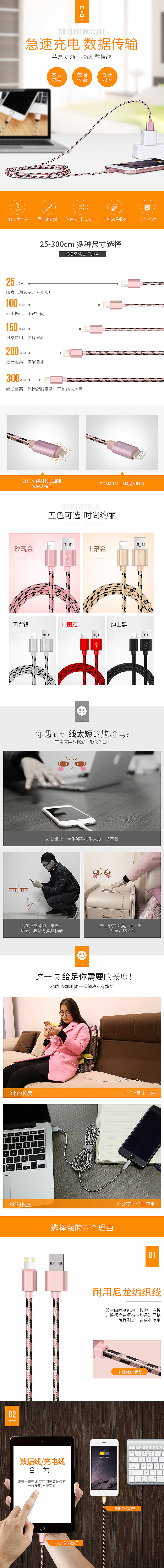 iphone数据线爆款详情页 数码3C 手机壳 安卓 tep-C 描述模板
