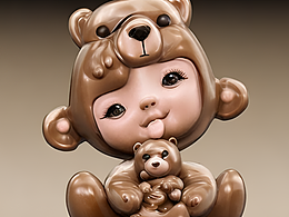 #站酷夢(mèng)筆#泡泡瑪特風(fēng)格的小女孩頭像，抱著棕色的熊