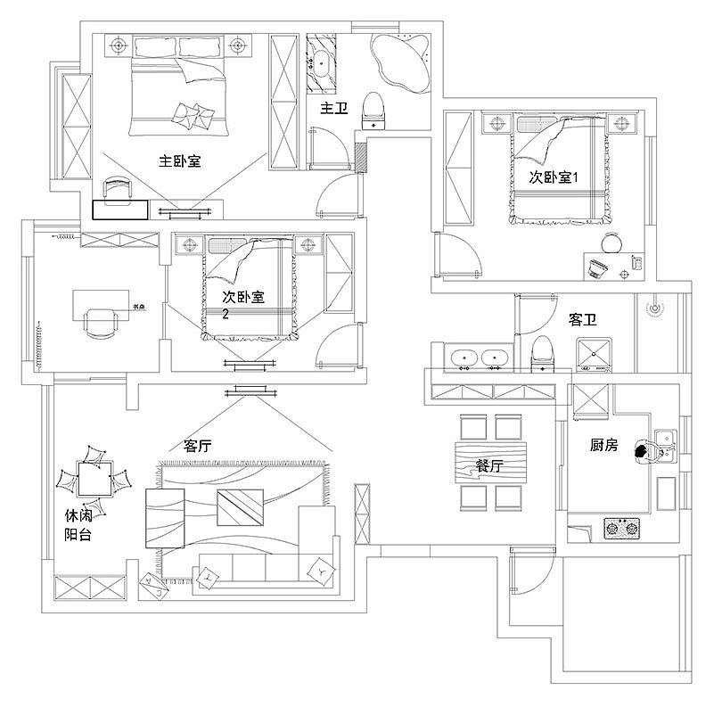 瀚宇天悦120平三室两厅现代简约装修样板间设计