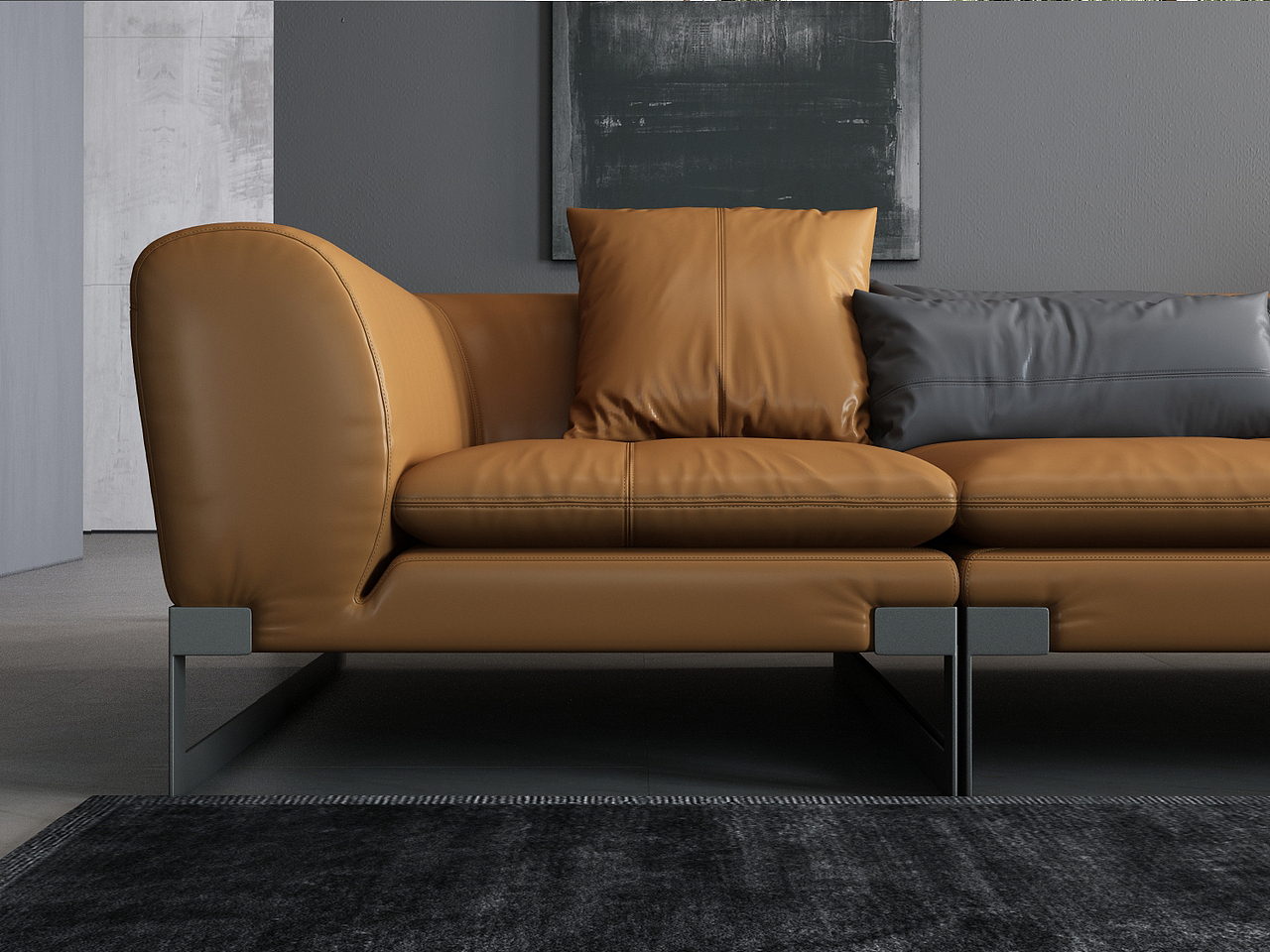 分享收藏3d 效果图 写实沙发效果图3d效果图 真皮沙发 真皮床3d效果图