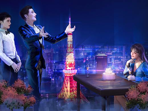3D辅助插画的流程分享-520为客户制作的《东京塔音乐会》