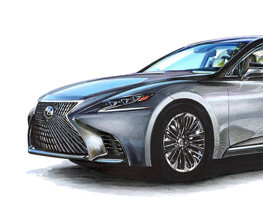 马克笔汽车手绘 雷克萨斯ls500