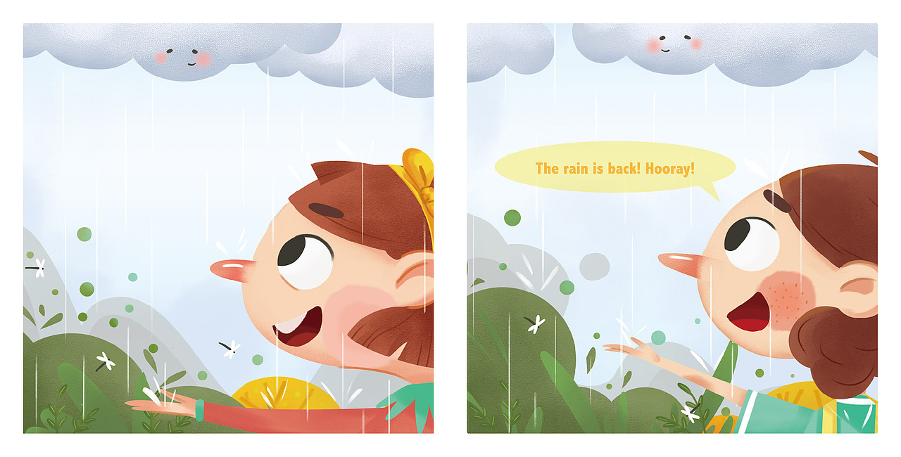 工作上的绘本图（三）～rain rain go away！（图ZMTQwNzYxNjA4） - 绘本 - 站酷设计师夏小花与旺达原创素材 - 站酷ZCOOL