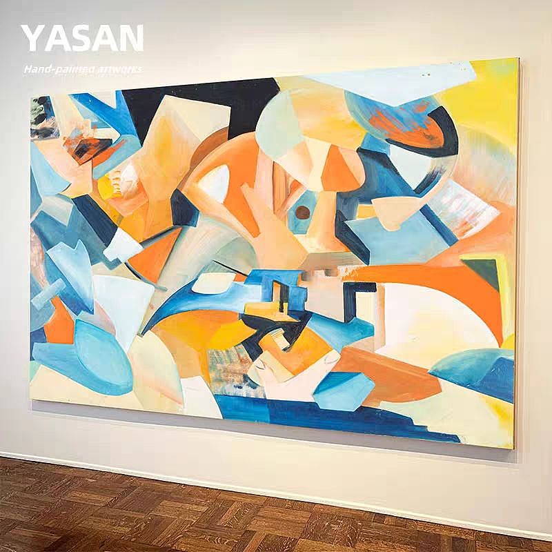 现代纯手绘几何抽象装饰画玄关大幅创意装饰画艺术挂画