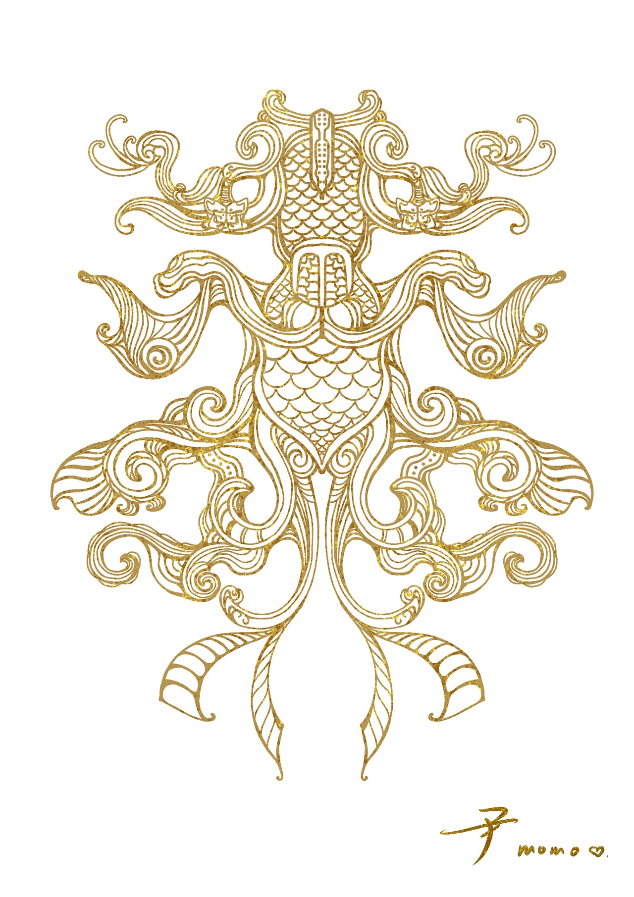 抽象金鱼图腾古典纹样