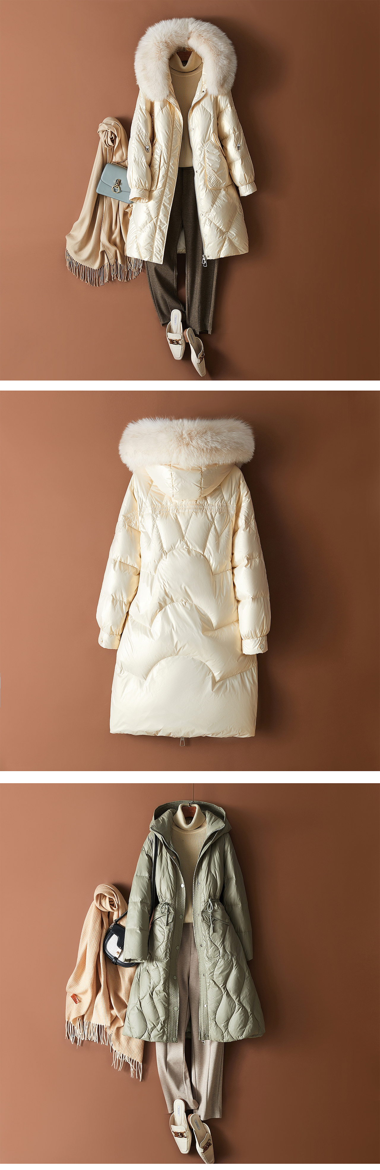 羽绒服平铺挂拍摄影 女装摆拍细节图主图