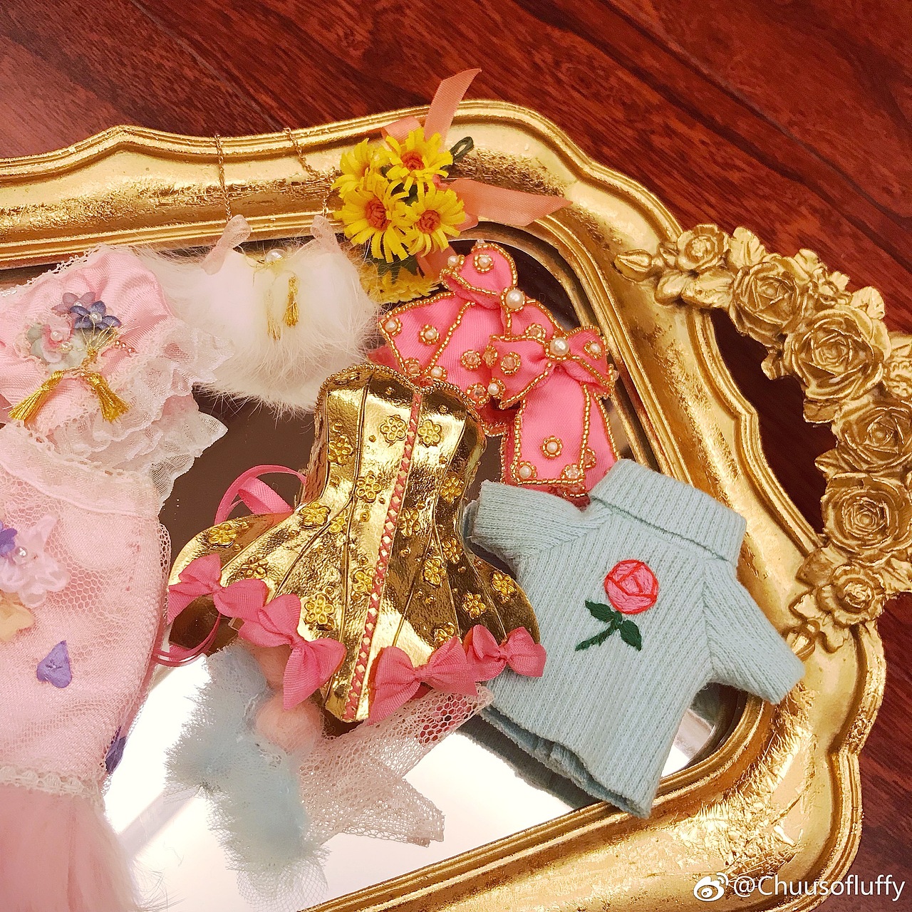 1/6娃娃服饰 金属丝带花朵胸衣