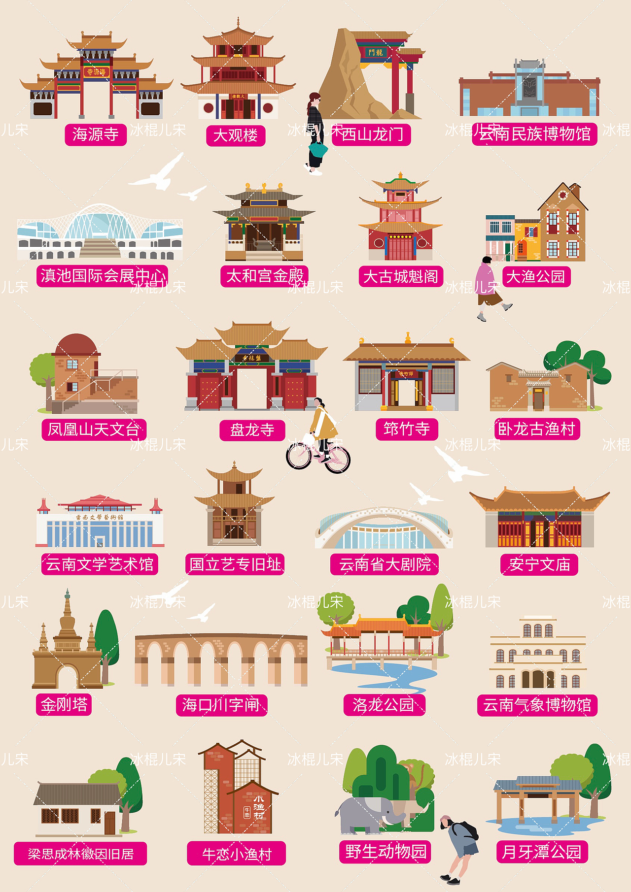 昆明矢量建筑图鉴（图ZMzcxNDg1Mjg4） - 创作习作 - 站酷设计师冰棍儿宋原创素材 - 站酷ZCOOL