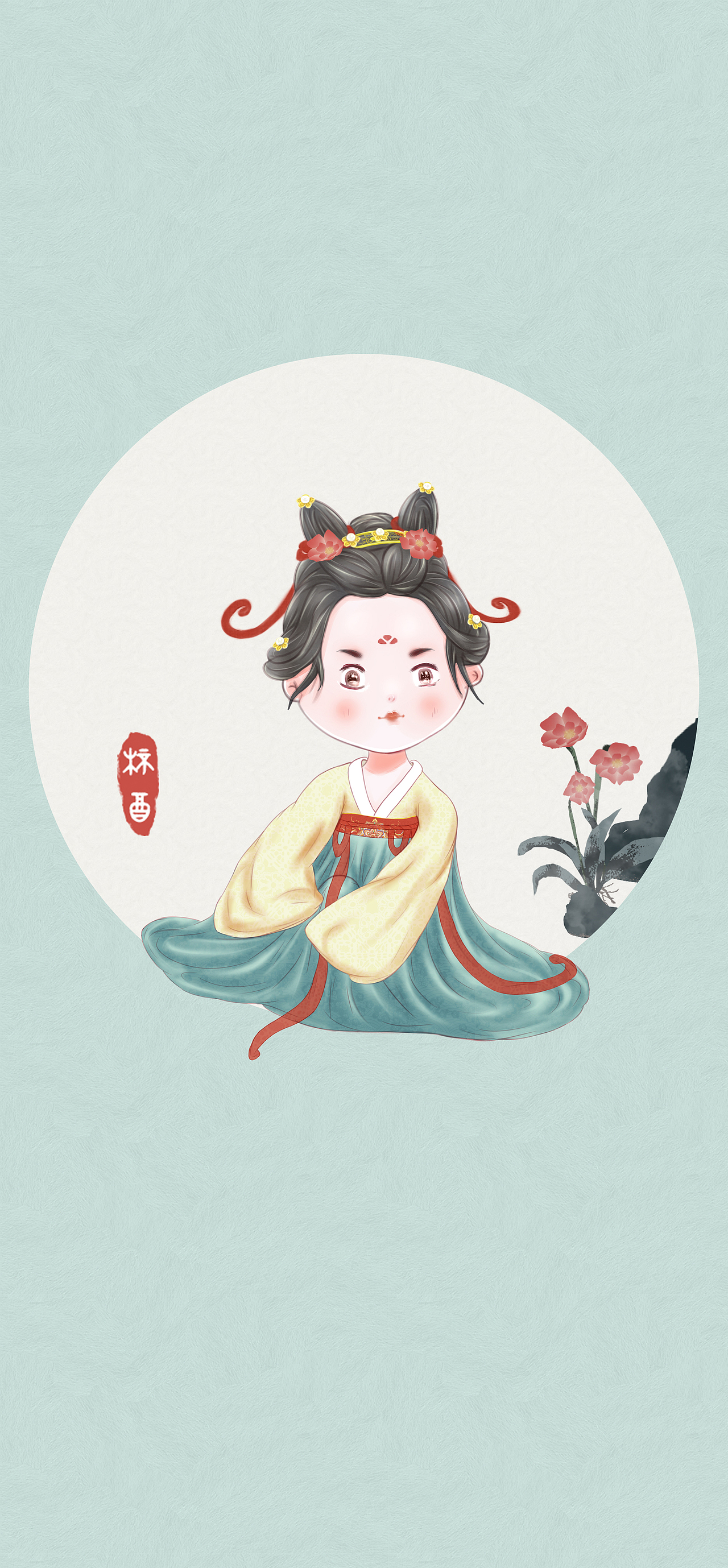 汉服q版 古风插画 荷花插图