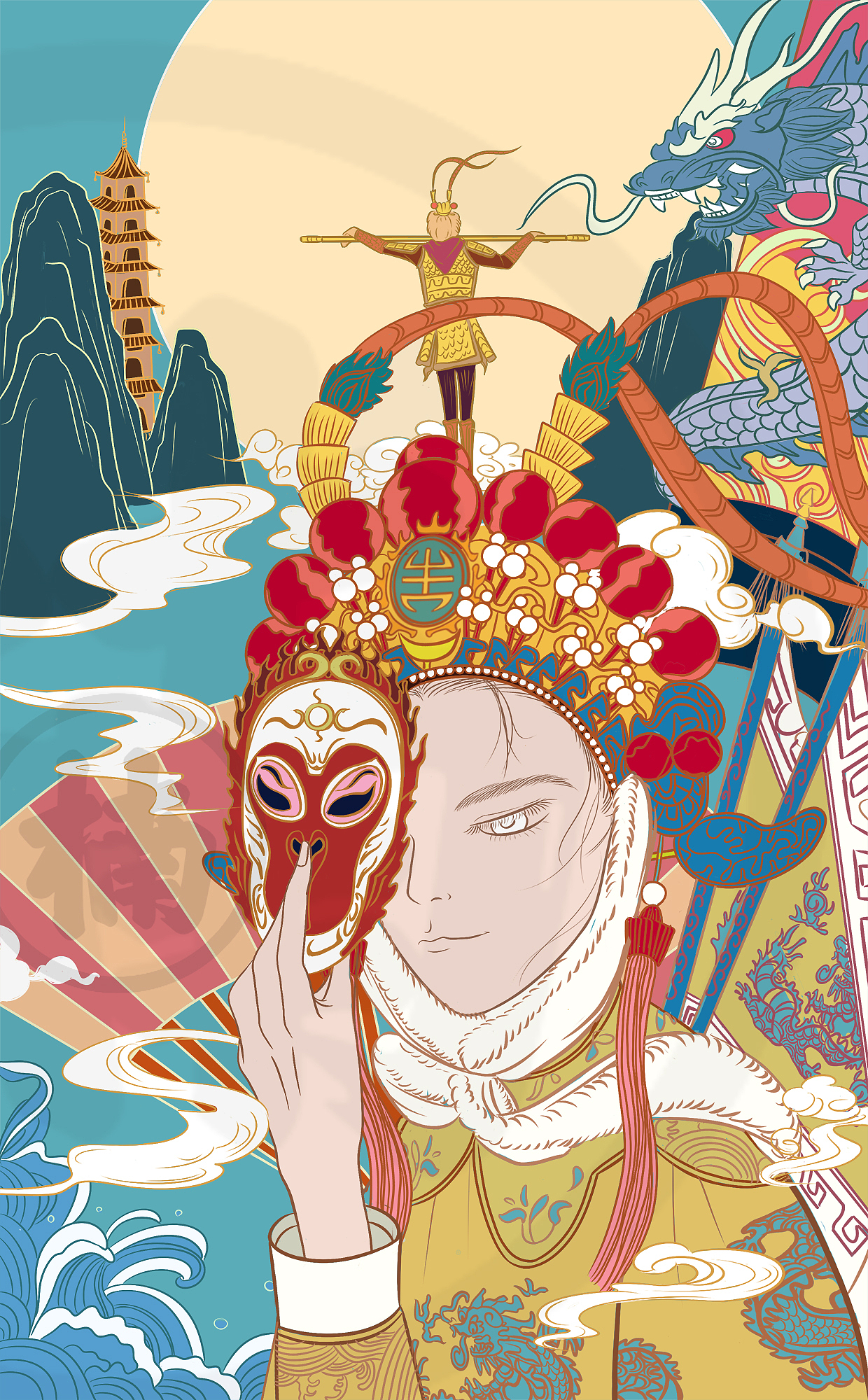 中国风京剧主题插画—美猴王