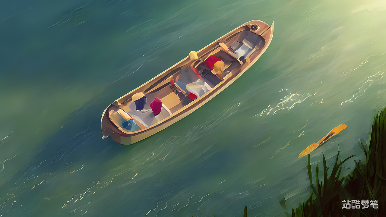 #站酷梦笔#一个人在湖中划船，插画,动漫风（图ZMzI1MDYyMjA4） - AI作品 - 站酷设计师Yoshiki林佳树原创素材 - 站酷ZCOOL