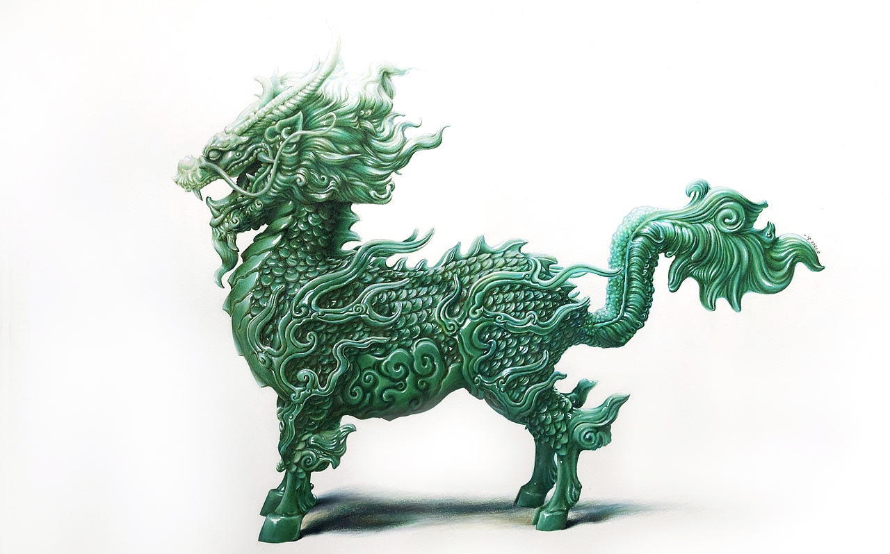彩铅画玉麒麟
