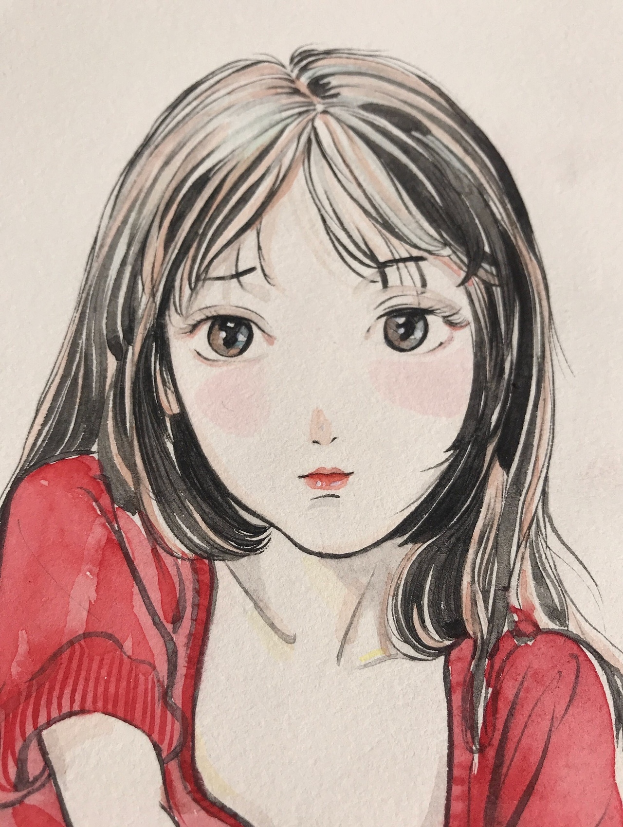 少女水彩手绘/插画/动漫人物