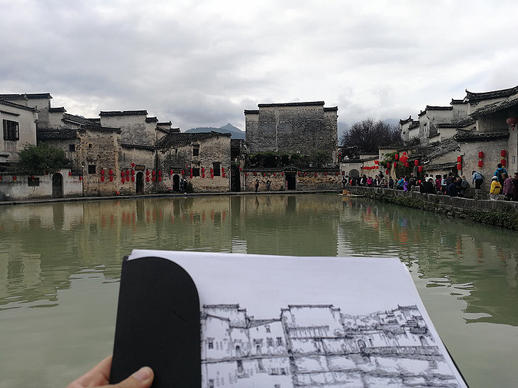 宏村月沼设计写生系列步骤临摹图一行手绘沈阳校区