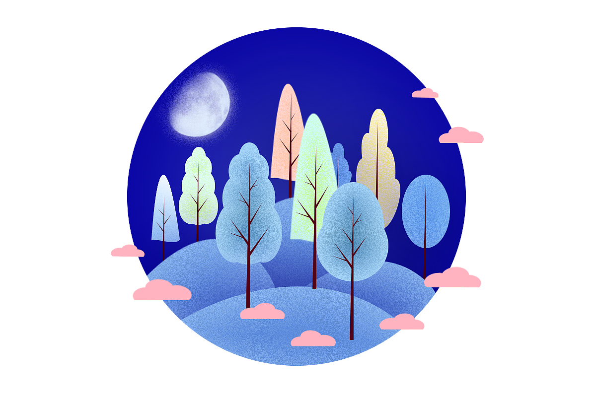 夜晚的树林——肌理插画（图ZMjI2MzY2MTQ0） - 创作习作 - 站酷设计师葩葩呀原创素材 - 站酷ZCOOL